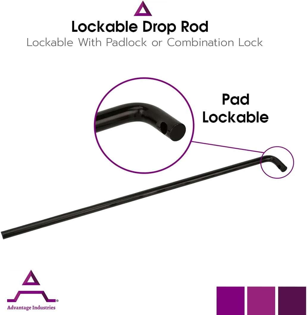 Heavy Duty 24" Stainless Steel Cane Bolt with Padlock Lockable Drop Rod, 5/8" Diameter - Black