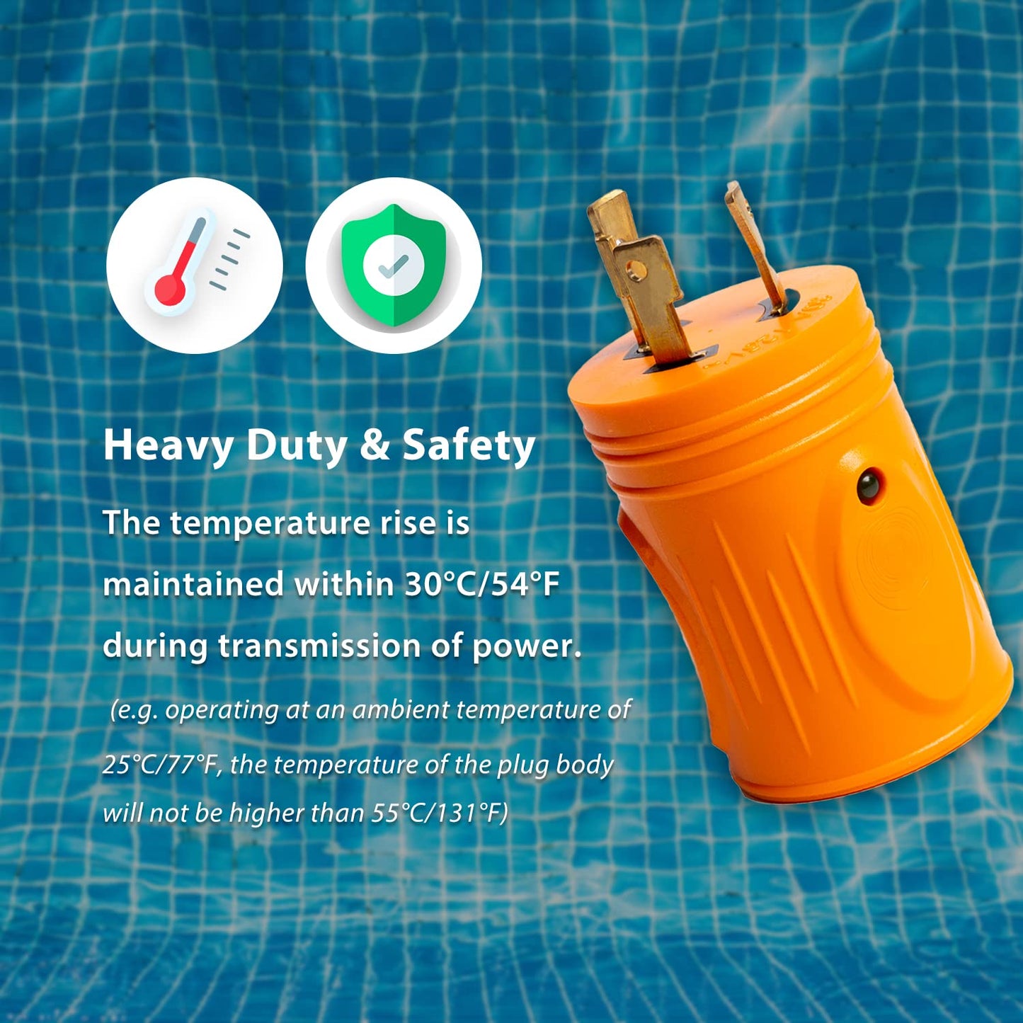 Heavy Duty 30 Amp Shore Power Adapter with NEMA L5-30P to 5-15R & 5-20R Household Inlet, LED Indicator, 10AWG Cable