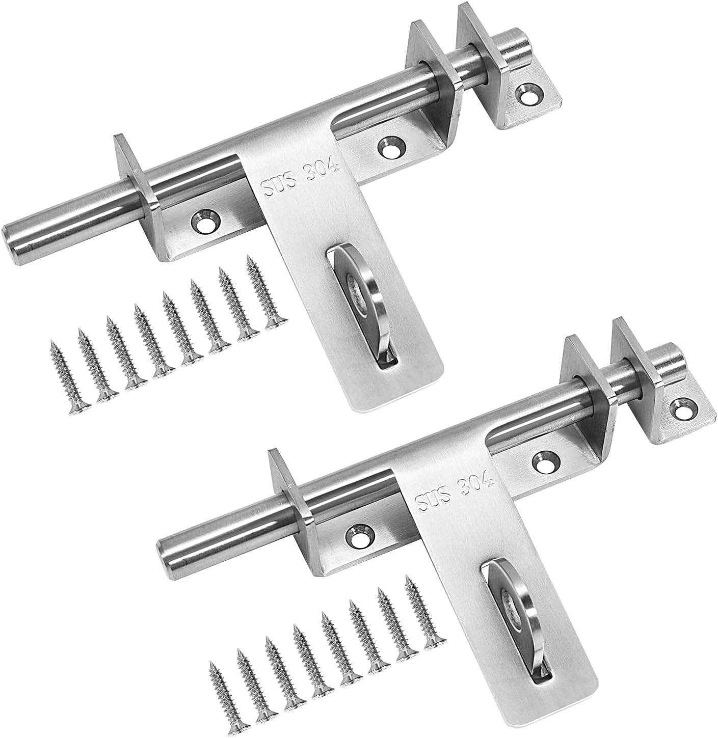 Heavy Duty 304 Stainless Steel Sliding Bolt Latch for Garden Shed, Garage Door, Barn Door - 1.1 lb, 7 inch Solid Gate Latch with Padlock Hole - 2 Pack
