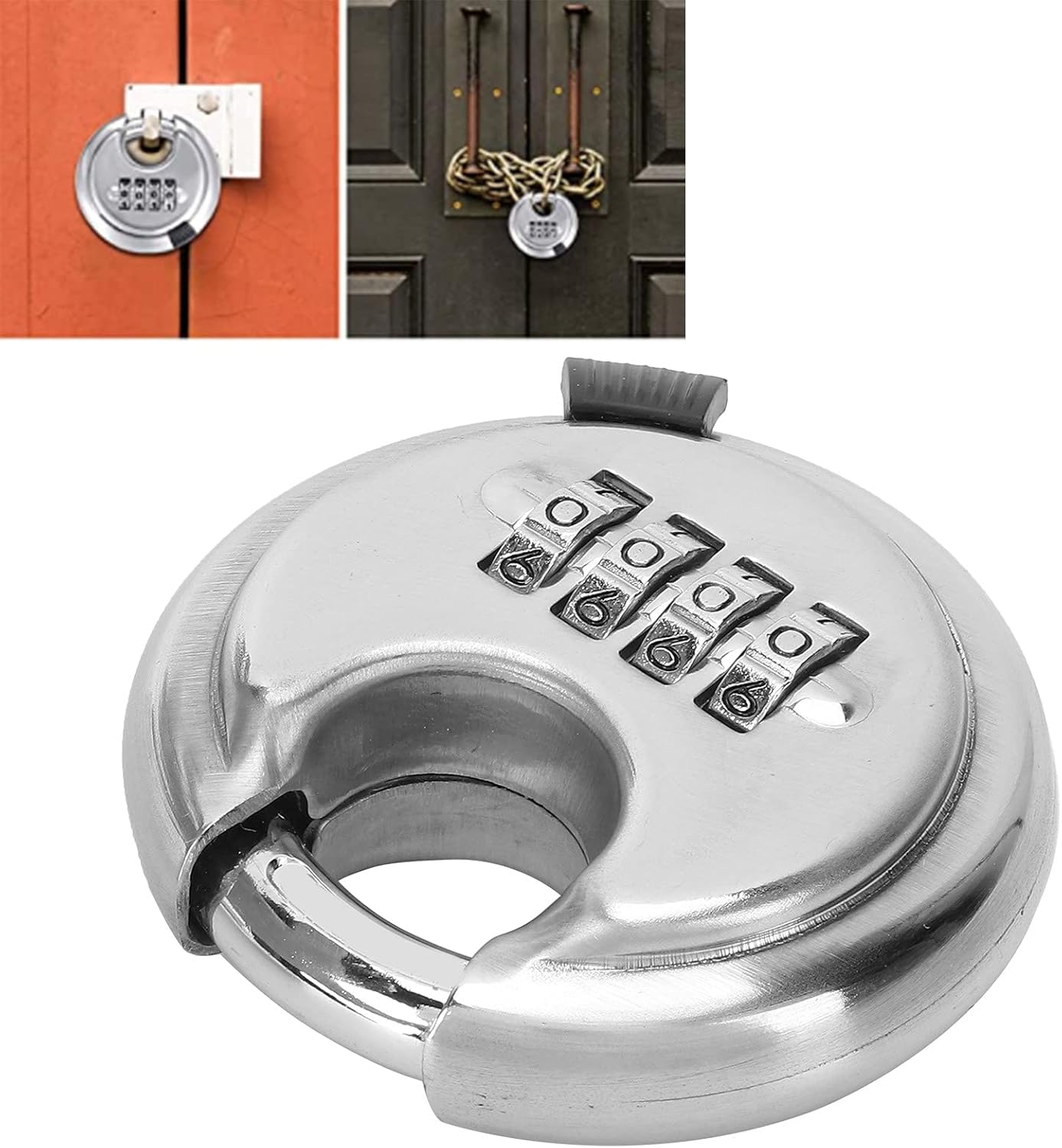 Heavy Duty 4 Digit Combination Disc Padlock for Trailer, Garage, Storage Unit - Hardened Steel Shackle - Outdoor Security Lock