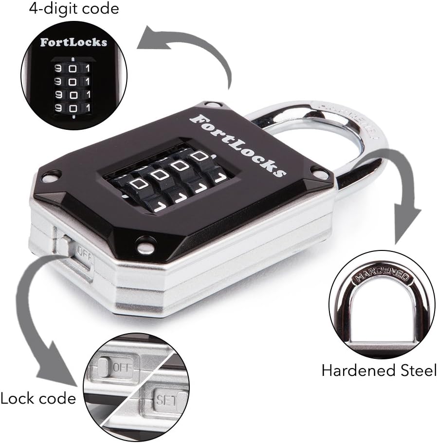 Heavy Duty 4-Digit Gym Locker Lock - Resettable Combo Code - Weatherproof Stainless Steel Padlock - Outdoor Combination Lock - Cut Proof - Easy Read Numbers - 1 Pack Silver - WildKart