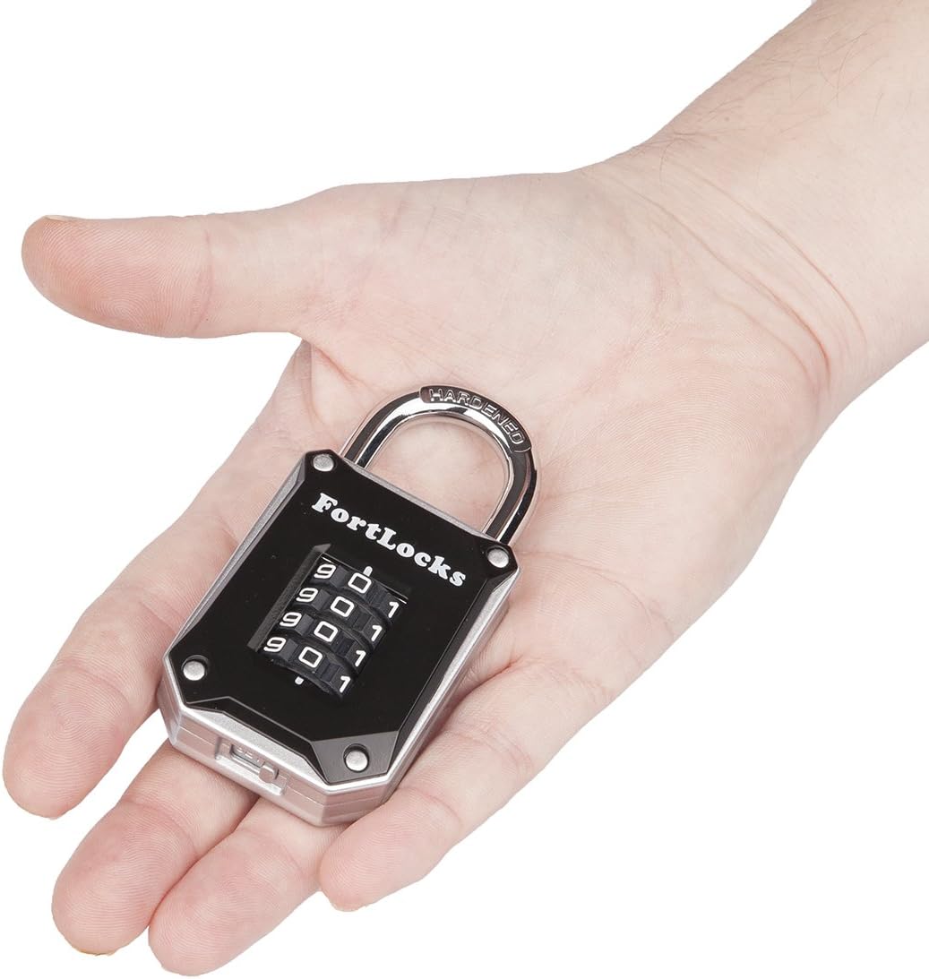 Heavy Duty 4-Digit Gym Locker Lock - Resettable Combo Code - Weatherproof Stainless Steel Padlock - Outdoor Combination Lock - Cut Proof - Easy Read Numbers - 1 Pack Silver - WildKart