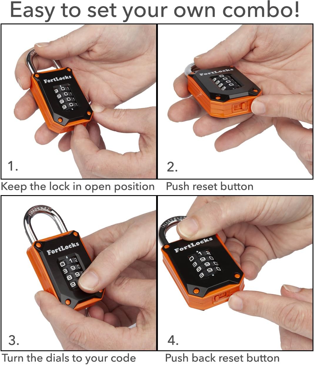 Heavy Duty 4-Digit Gym Locker Lock - Resettable Combo Code - Weatherproof Stainless Steel Padlock - Outdoor Combination Lock - Cut Proof - Easy Read Numbers - 1 Pack Silver - WildKart