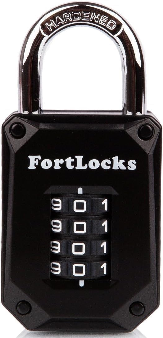 Heavy Duty 4 Digit Gym Locker Lock - Weatherproof Stainless Steel Combination Padlock with Easy-to-Read Numbers - Cut Proof Resettable Code - Outdoor Use - Black - WildKart