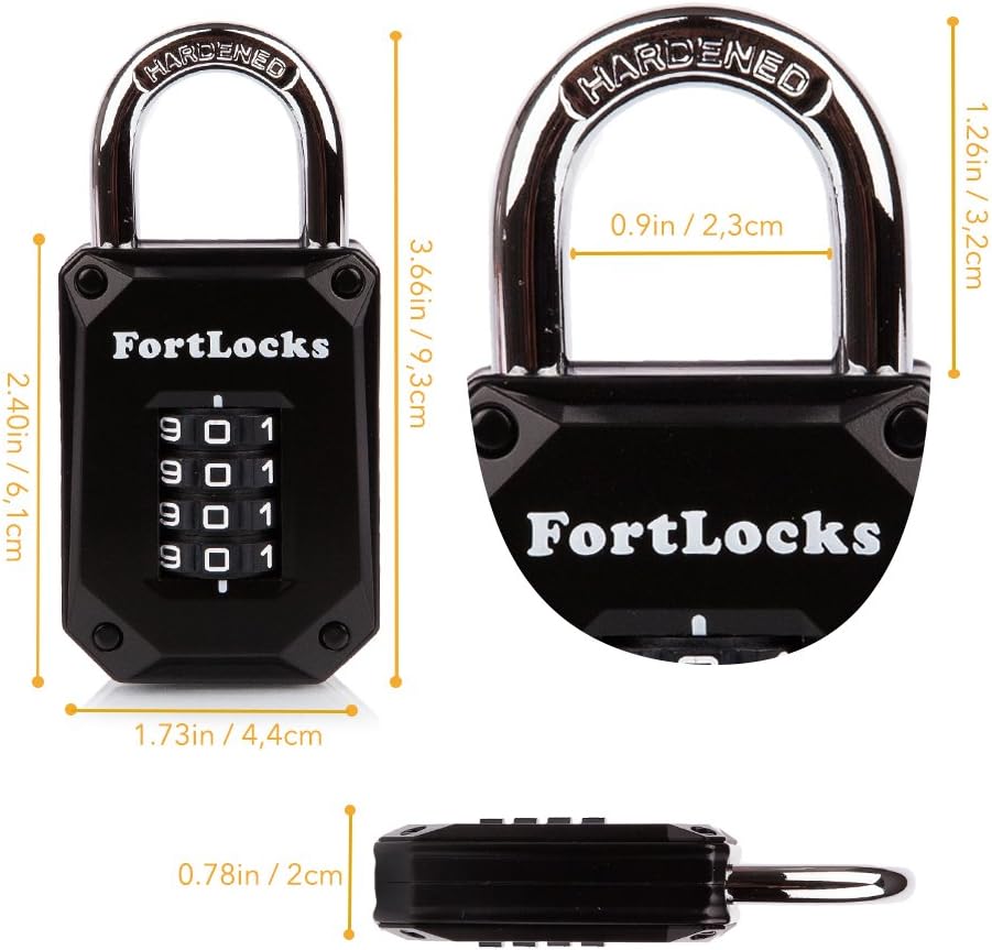 Heavy Duty 4 Digit Gym Locker Lock - Weatherproof Stainless Steel Combination Padlock with Easy-to-Read Numbers - Cut Proof Resettable Code - Outdoor Use - Black - WildKart