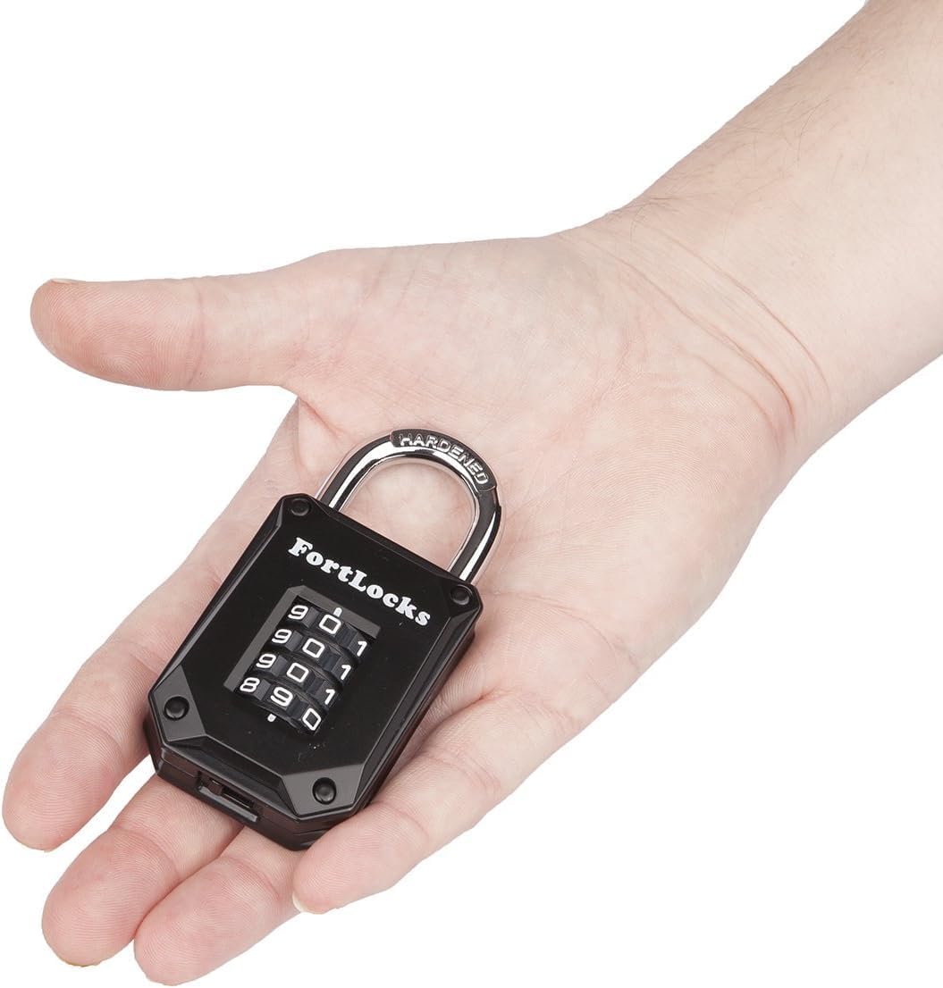 Heavy Duty 4 Digit Gym Locker Lock - Weatherproof Stainless Steel Combination Padlock with Easy-to-Read Numbers - Cut Proof Resettable Code - Outdoor Use - Black - WildKart
