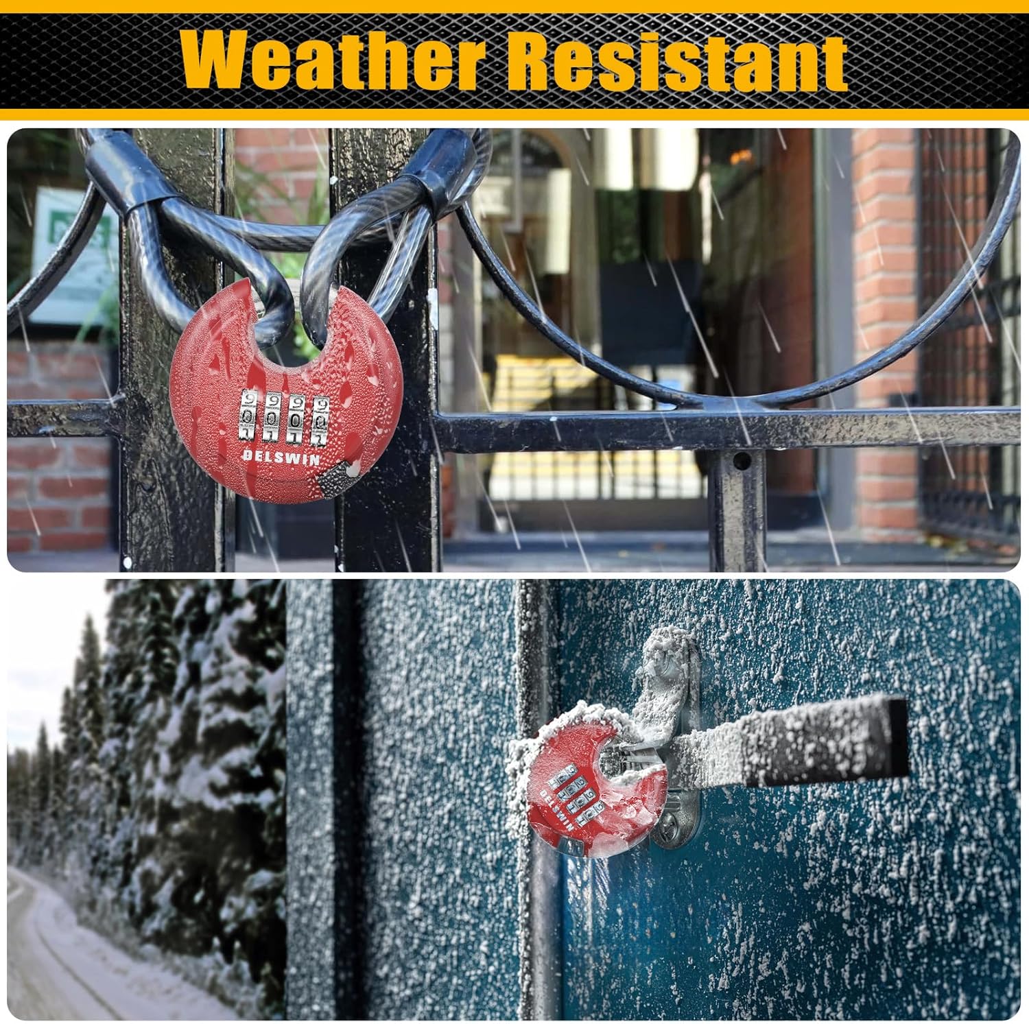 Heavy Duty 4-Digit Outdoor Combination Disc Padlock with Hardened Shackle for Gate, Storage Unit & Fence - Red, 1 Piece - WildKart