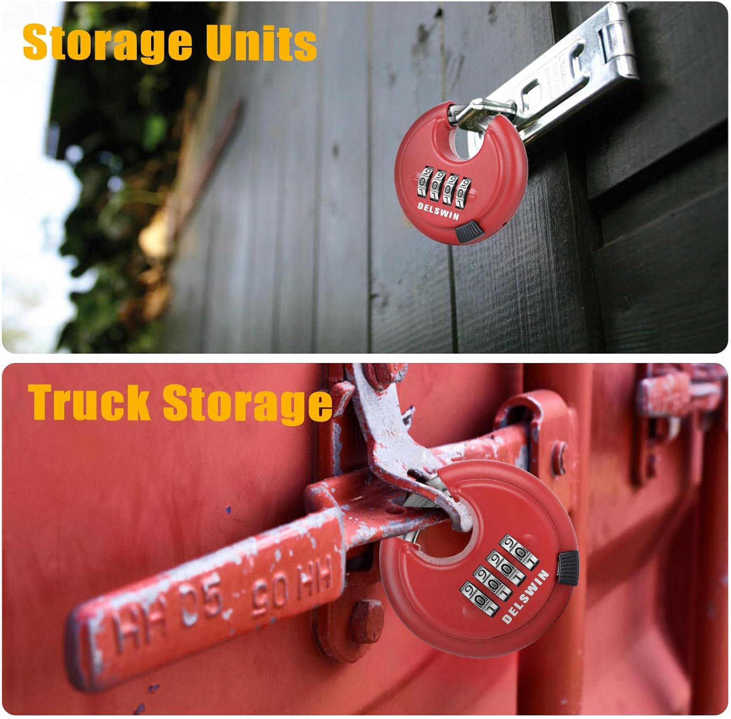 Heavy Duty 4-Digit Outdoor Combination Disc Padlock with Hardened Shackle for Gate, Storage Unit & Fence - Red, 1 Piece - WildKart