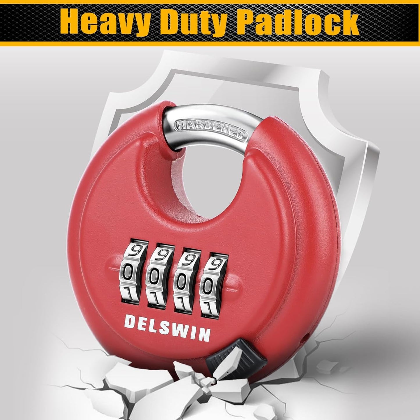 Heavy Duty 4-Digit Outdoor Combination Disc Padlock with Hardened Shackle for Gate, Storage Unit & Fence - Red, 1 Piece - WildKart