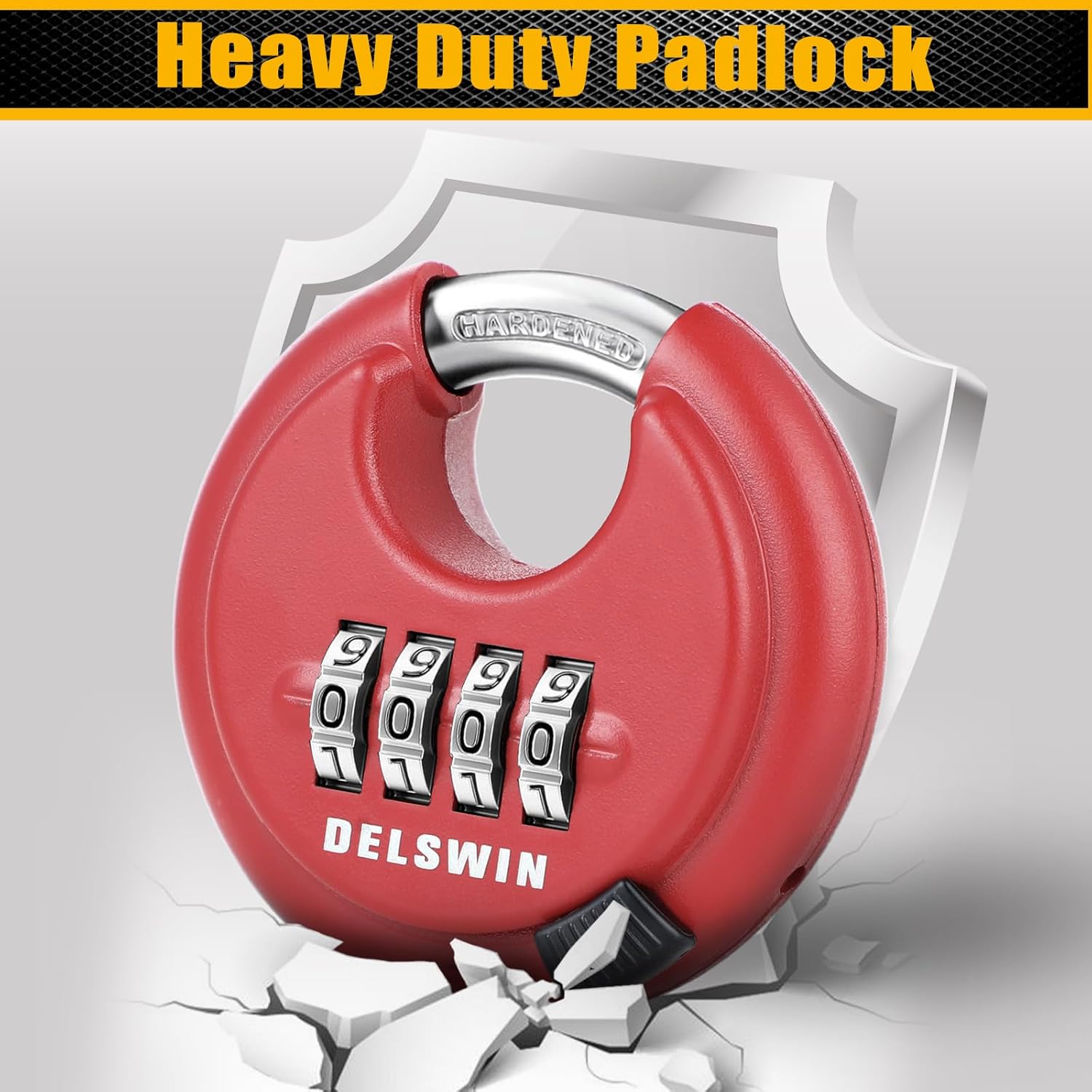Heavy Duty 4-Digit Outdoor Combination Disc Padlock with Hardened Shackle for Gate, Storage Unit & Fence - Red, 1 Piece - WildKart