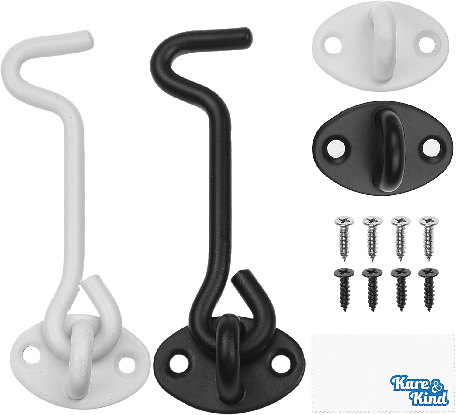 Heavy Duty 4-Inch Hook and Eye Latch with Mounting Screws for Doors, Gates, Barns - Powder Coated Anti-Rust Material - Security and Privacy Locks