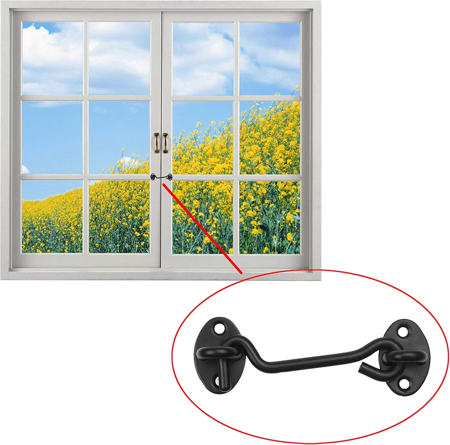 Heavy Duty 4-Inch Hook and Eye Latch with Mounting Screws for Doors, Gates, Barns - Powder Coated Anti-Rust Material - Security and Privacy Locks