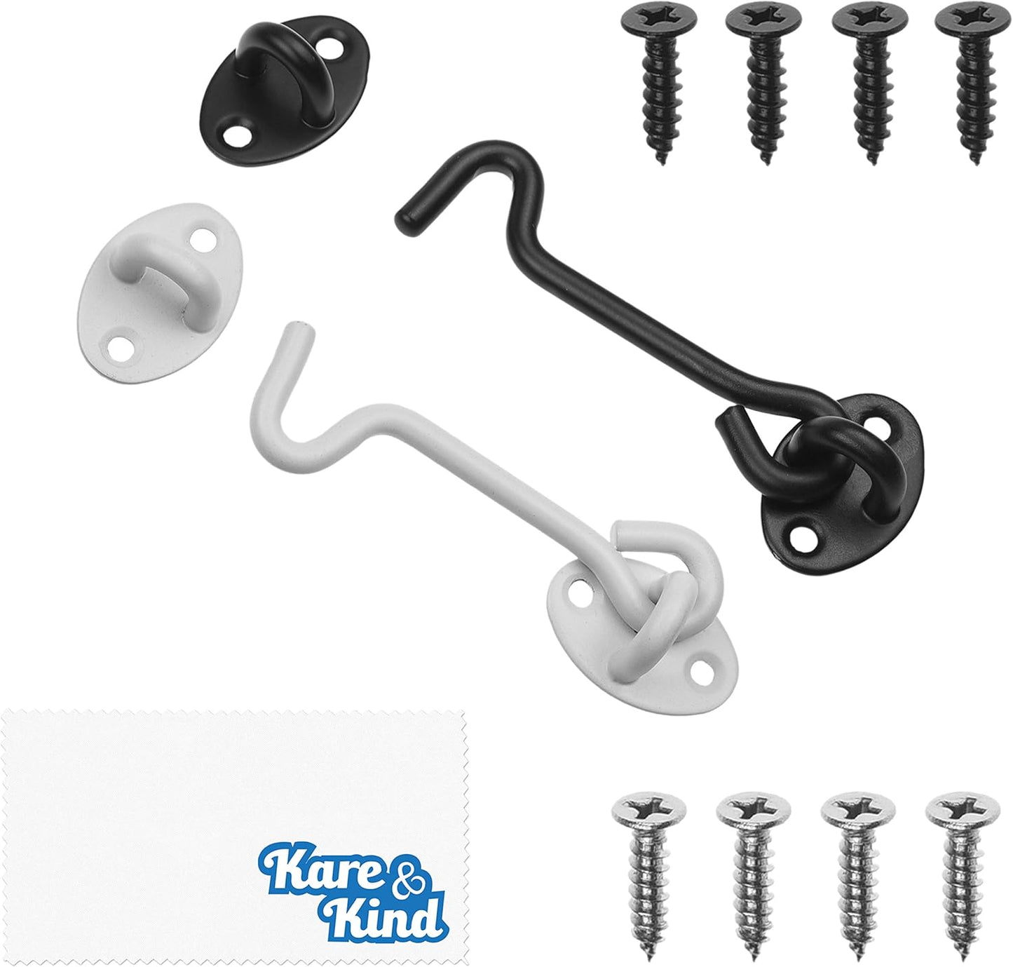 Heavy Duty 4-Inch Hook and Eye Latch with Mounting Screws for Doors, Gates, Barns - Powder Coated Anti-Rust Material - Security and Privacy Locks