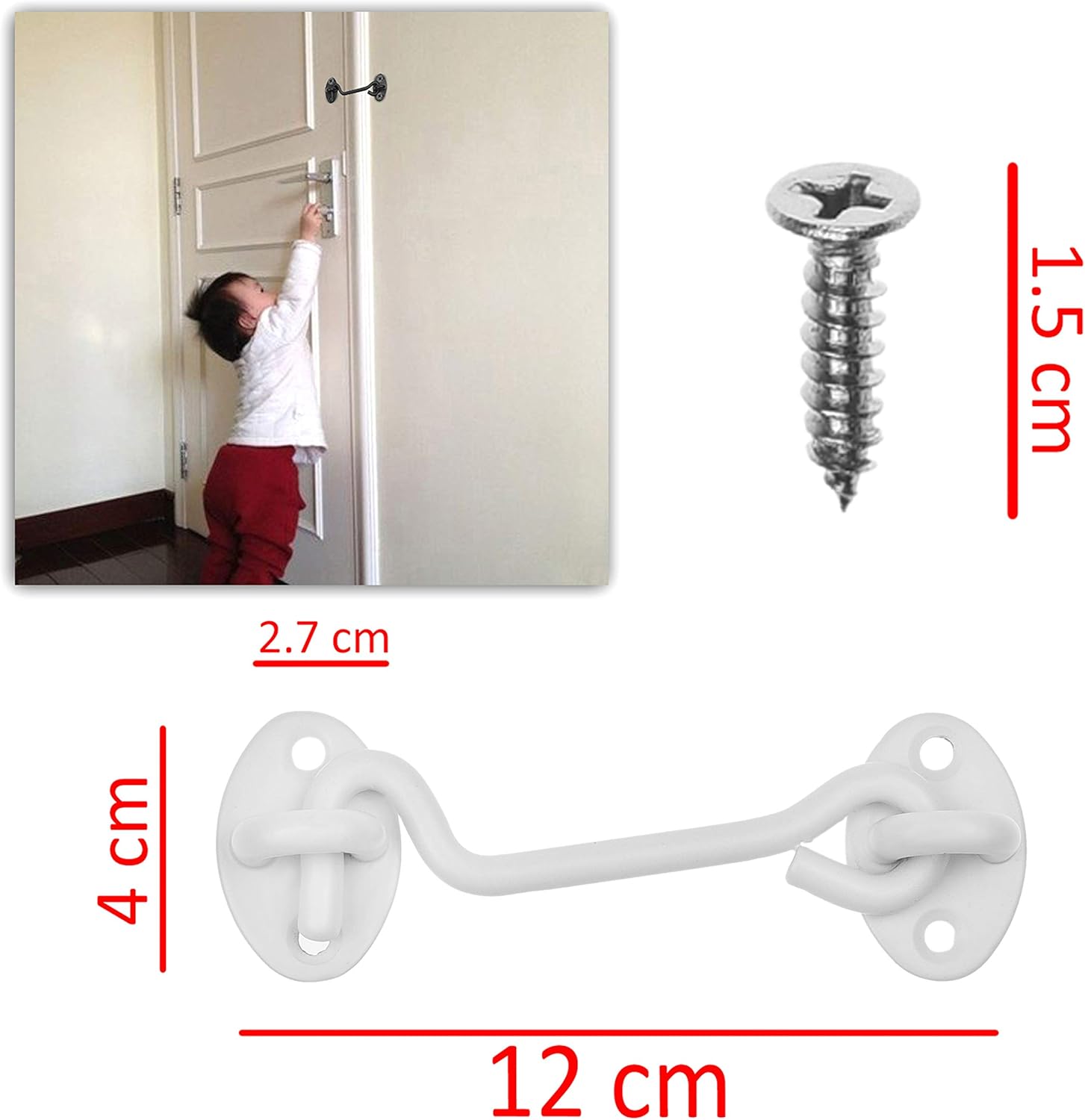 Heavy Duty 4-Inch Hook and Eye Latch with Mounting Screws for Doors, Gates, Barns - Powder Coated Anti-Rust Material - Security and Privacy Locks