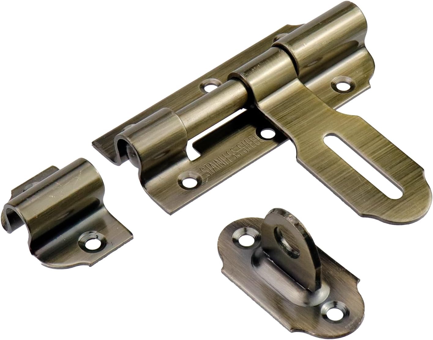 Heavy Duty 4 Inch Sliding Door Latch with Padlock for Outdoor Fence Shed - Bronze Gate Lock Bolt - Gate Hardware Kit