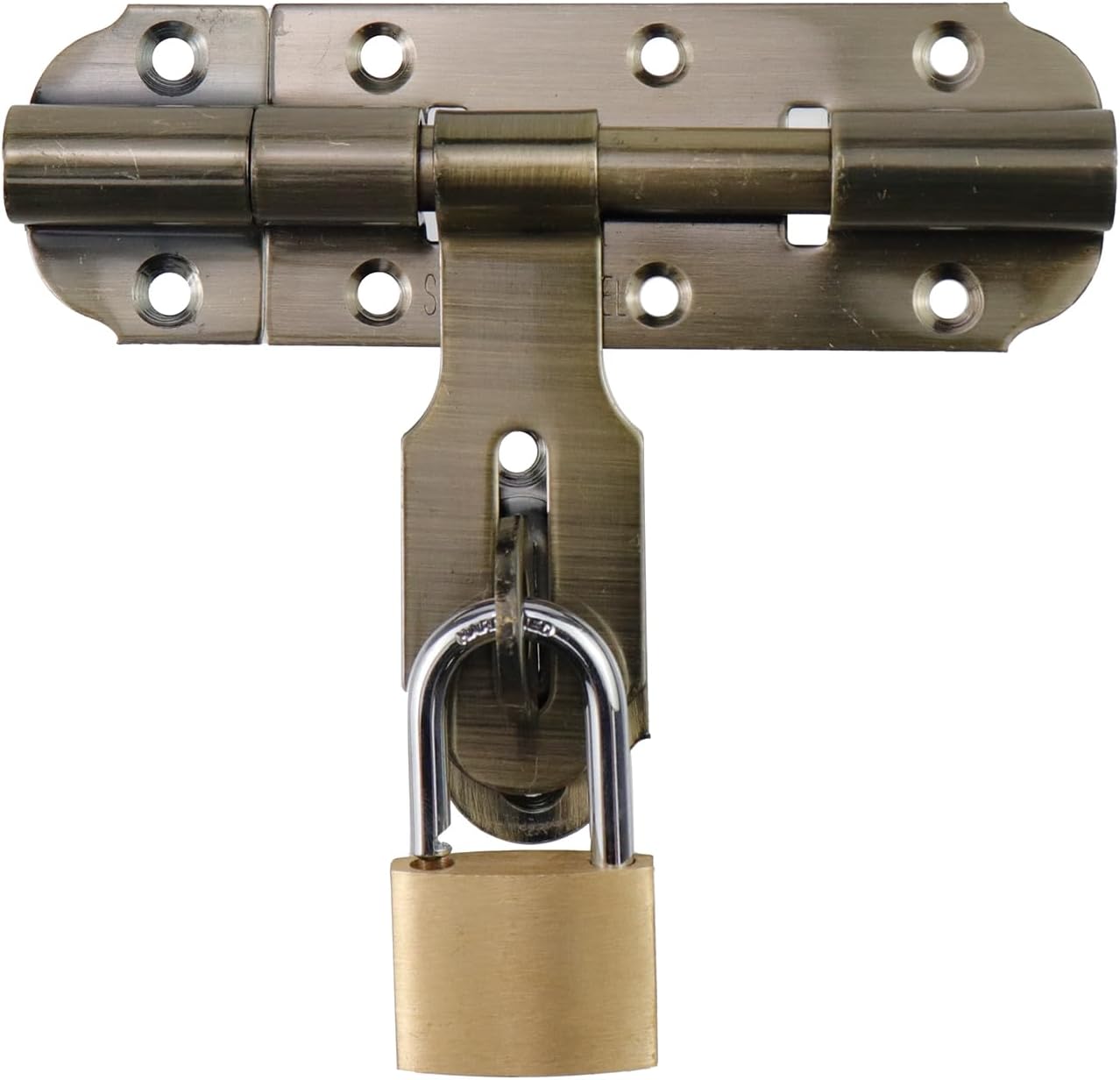 Heavy Duty 4 Inch Sliding Door Latch with Padlock for Outdoor Fence Shed - Bronze Gate Lock Bolt - Gate Hardware Kit