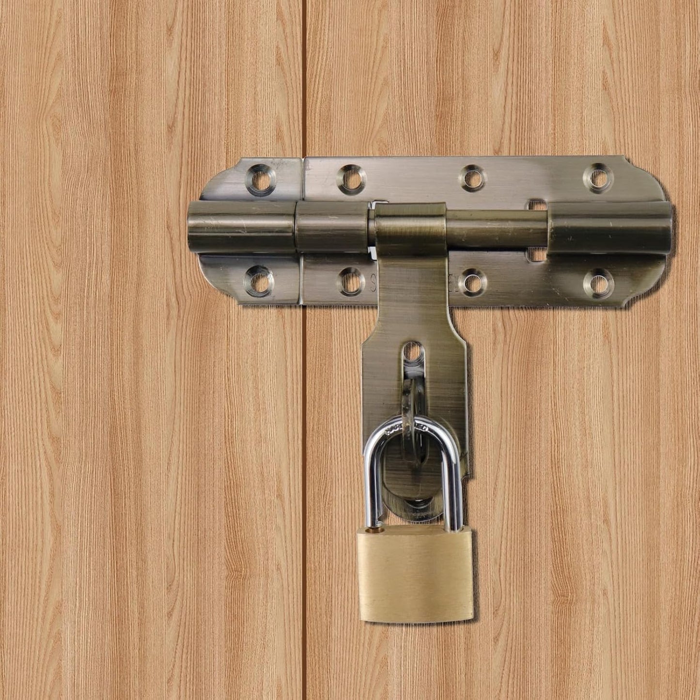 Heavy Duty 4 Inch Sliding Door Latch with Padlock for Outdoor Fence Shed - Bronze Gate Lock Bolt - Gate Hardware Kit