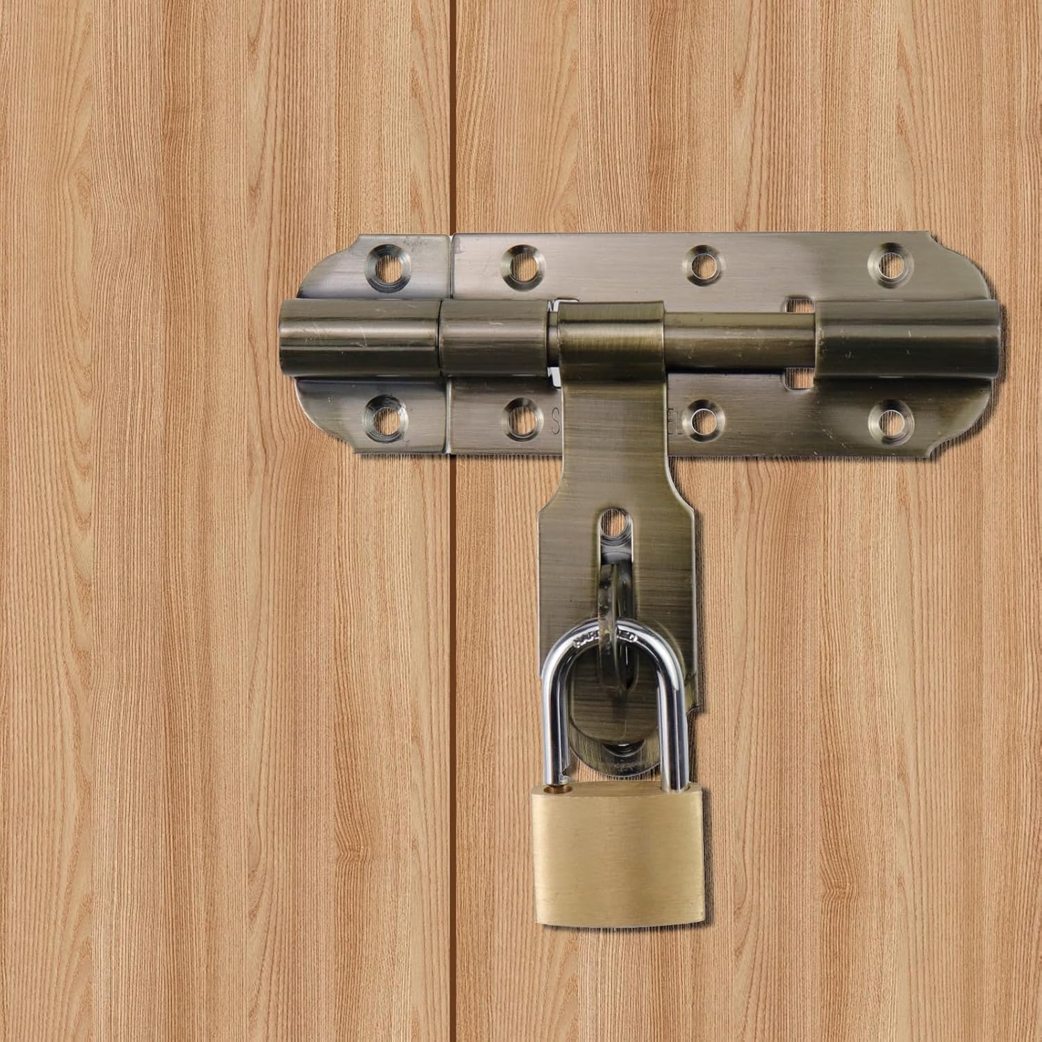 Heavy Duty 4 Inch Sliding Door Latch with Padlock for Outdoor Fence Shed - Bronze Gate Lock Bolt - Gate Hardware Kit