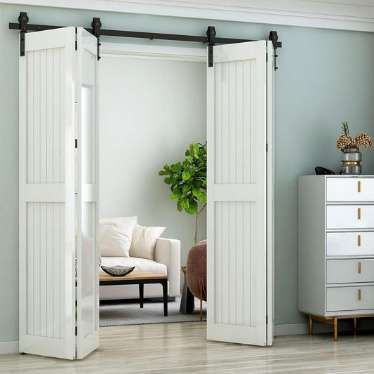 Heavy Duty 48" Bi-Folding Sliding Barn Door Hardware Kit for Four 11" Bifold Doors - Wall Mount Roller - LTIYITL