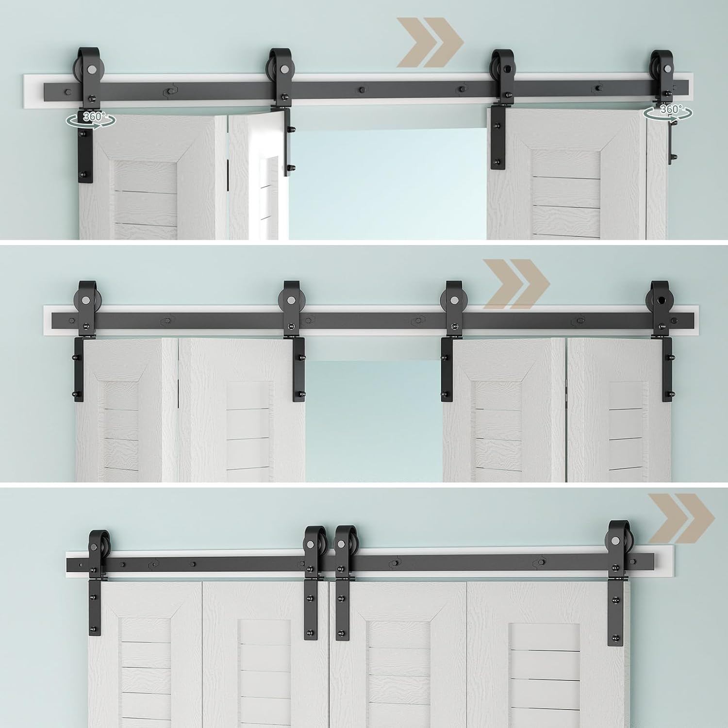 Heavy Duty 48" Bi-Folding Sliding Barn Door Hardware Kit for Four 11" Bifold Doors - Wall Mount Roller - LTIYITL