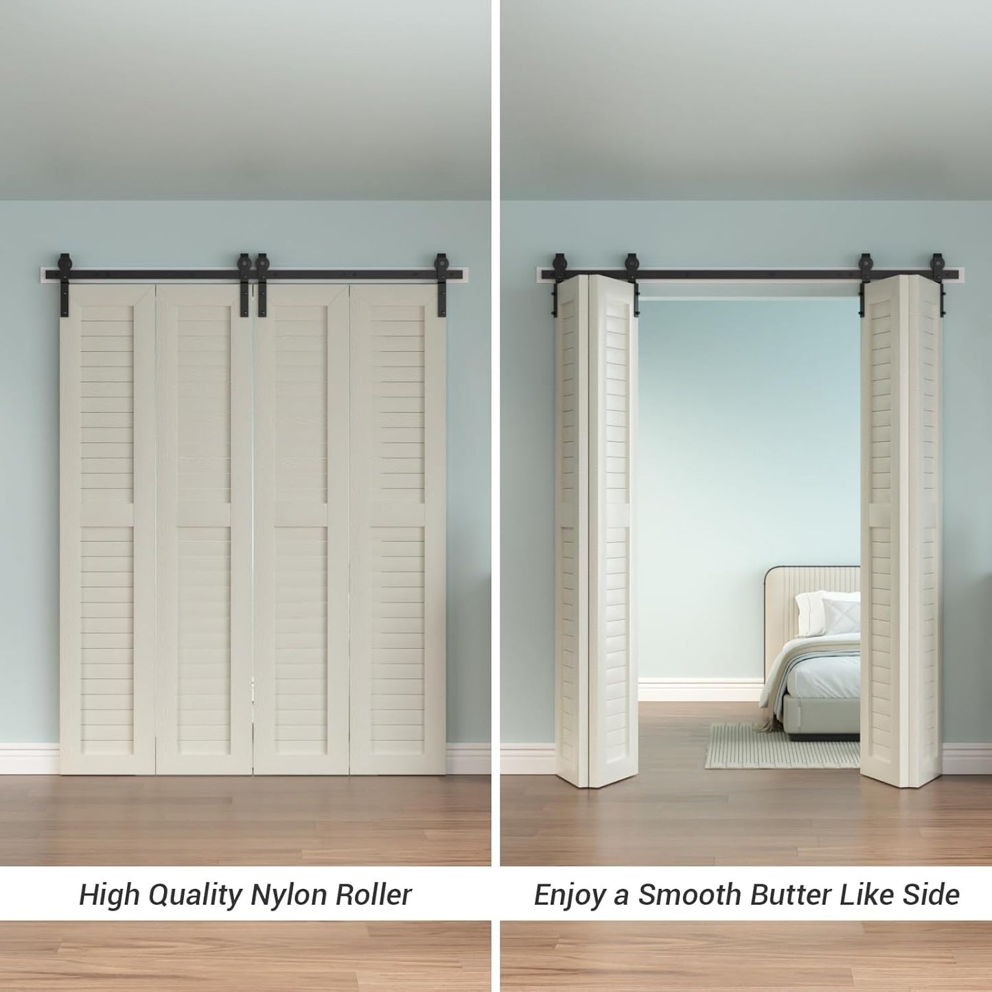 Heavy Duty 48" Bi-Folding Sliding Barn Door Hardware Kit for Four 11" Bifold Doors - Wall Mount Roller - LTIYITL