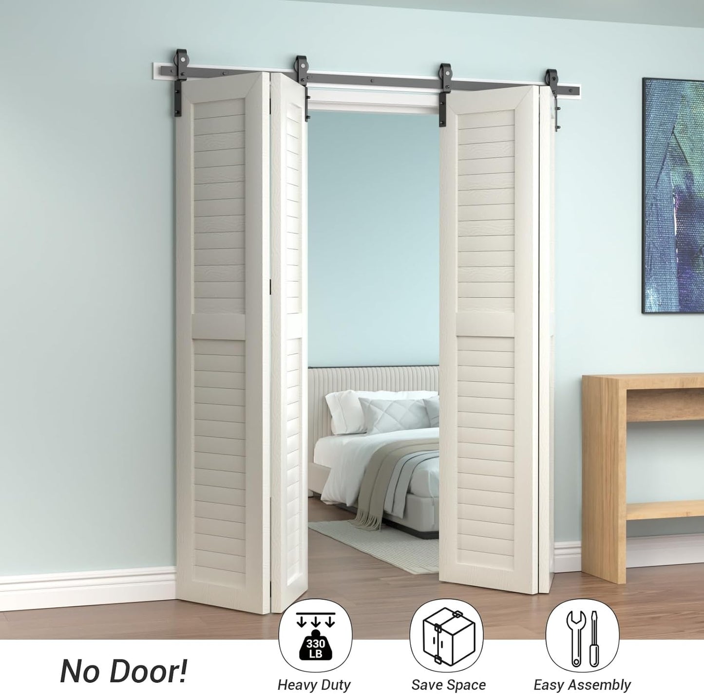 Heavy Duty 48" Bi-Folding Sliding Barn Door Hardware Kit for Four 11" Bifold Doors - Wall Mount Roller - LTIYITL