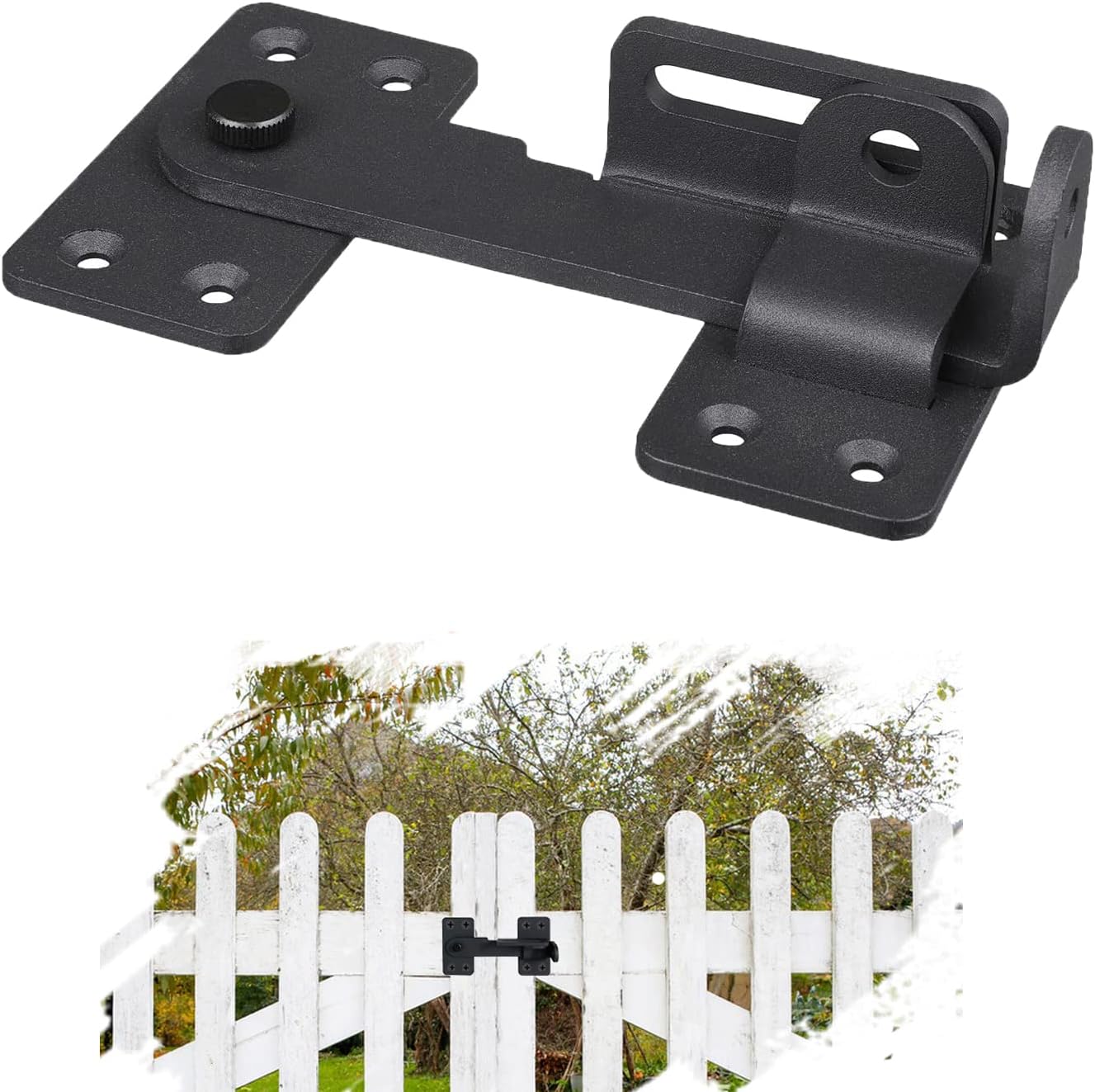 Heavy Duty 5" Flip Gate Latch with Padlock Hole for Wooden Fence, Barn Door, Shed, Cabinet - Matte Black