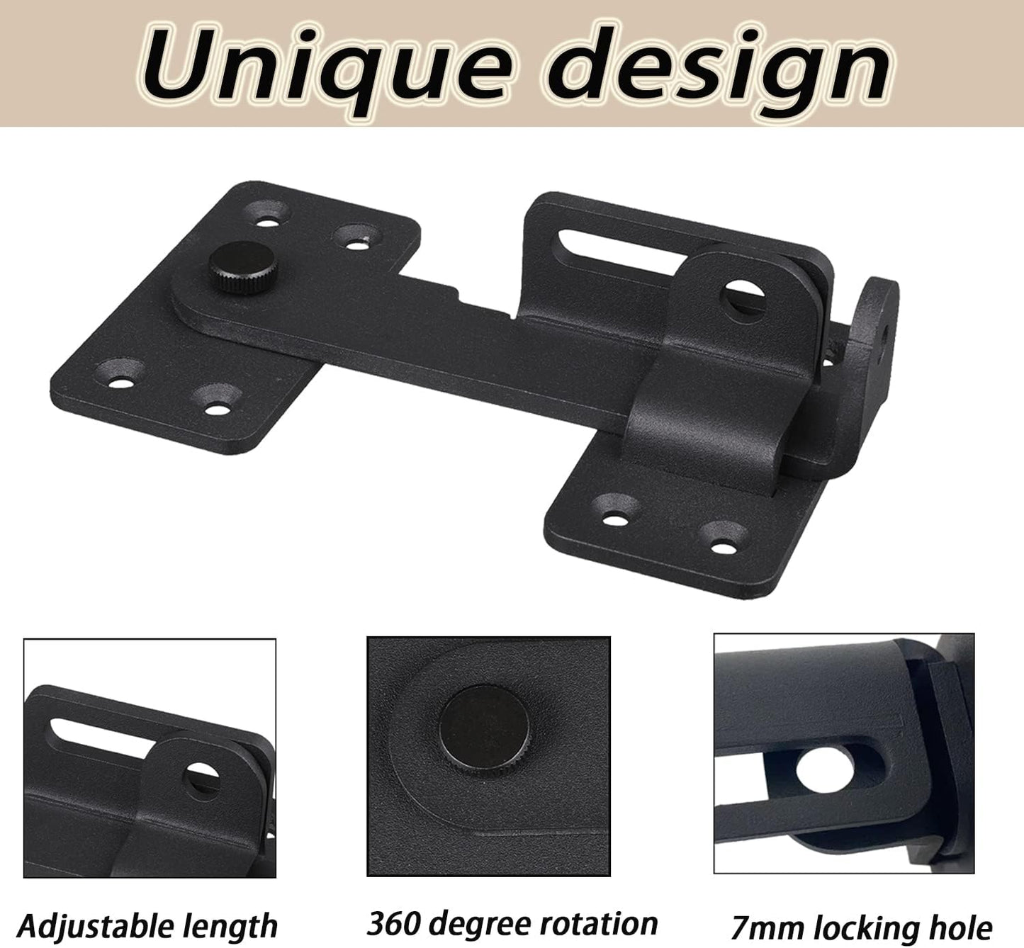 Heavy Duty 5" Flip Gate Latch with Padlock Hole for Wooden Fence, Barn Door, Shed, Cabinet - Matte Black