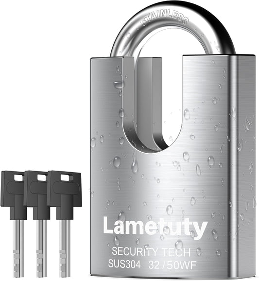 Heavy Duty 50mm Stainless Steel Outdoor Padlock with 3 Keys - Weatherproof & Anti Rust Security Lock for Door, Gate, Garden, Garage, Fence, Warehouse, Tool Box - WildKart