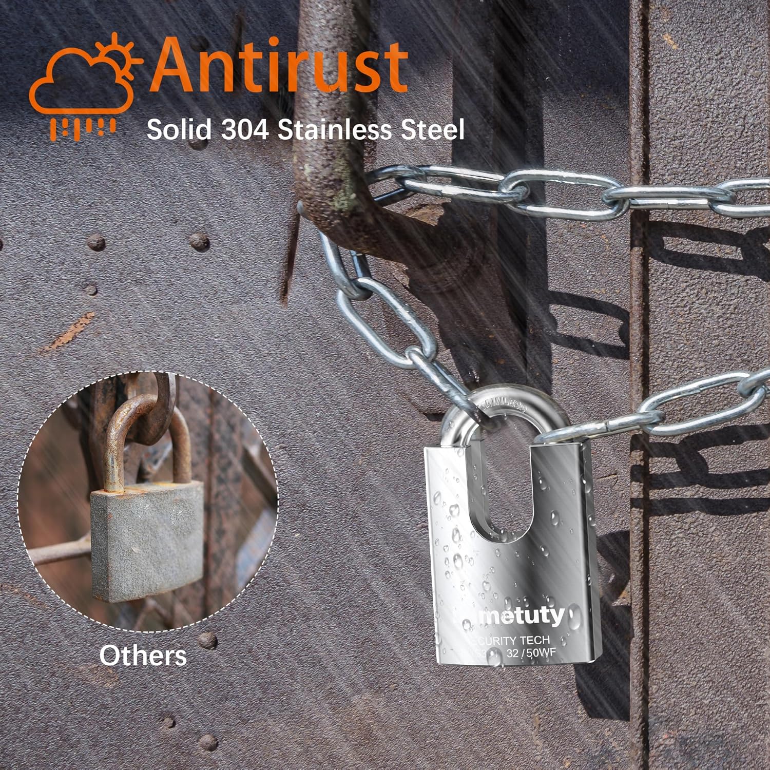 Heavy Duty 50mm Stainless Steel Outdoor Padlock with 3 Keys - Weatherproof & Anti Rust Security Lock for Door, Gate, Garden, Garage, Fence, Warehouse, Tool Box - WildKart