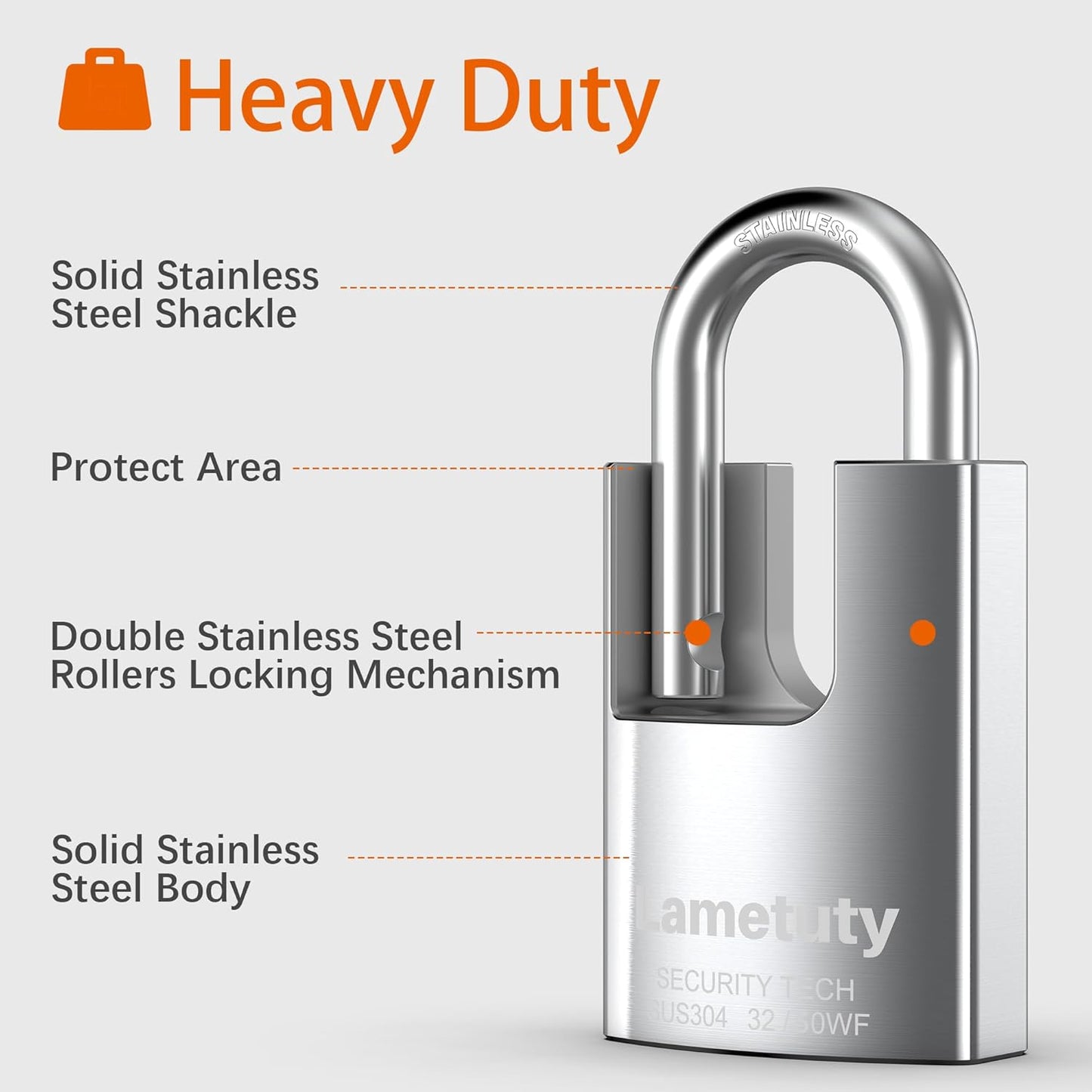 Heavy Duty 50mm Stainless Steel Outdoor Padlock with 3 Keys - Weatherproof & Anti Rust Security Lock for Door, Gate, Garden, Garage, Fence, Warehouse, Tool Box - WildKart