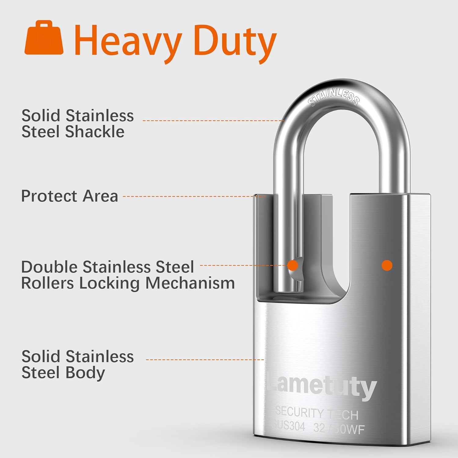 Heavy Duty 50mm Stainless Steel Outdoor Padlock with 3 Keys - Weatherproof & Anti Rust Security Lock for Door, Gate, Garden, Garage, Fence, Warehouse, Tool Box - WildKart