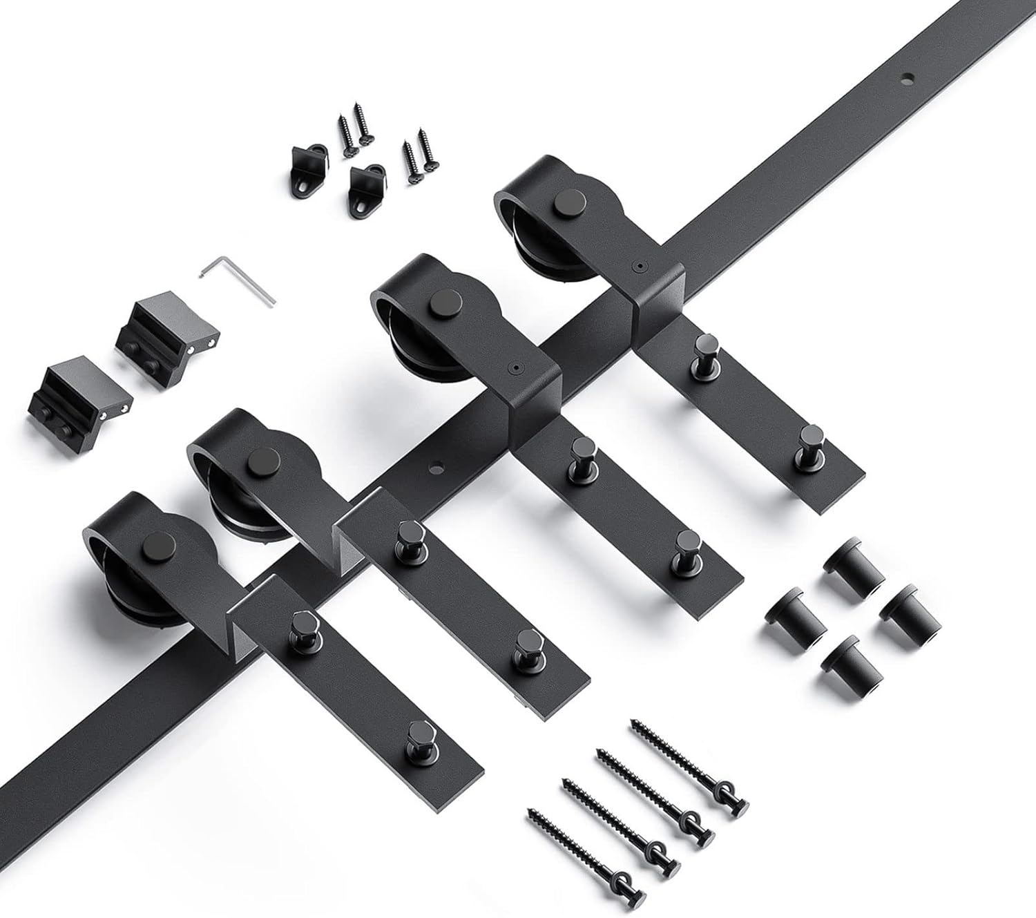 Heavy Duty 5FT Bypass Double Sliding Barn Door Hardware Kit - Smooth & Quiet Slide - Easy Installation - Single Track for Double 35" Wide Door - WildKart