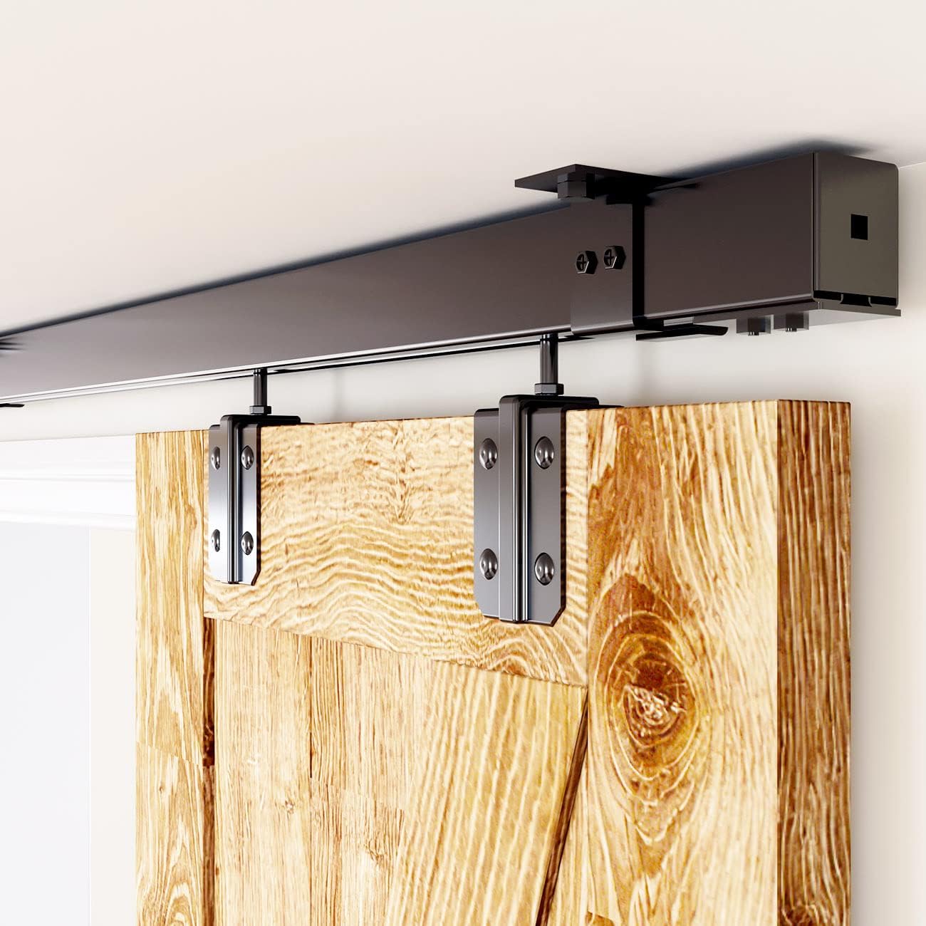 Heavy Duty 5FT Sliding Barn Door Track Kit for Indoor and Exterior Doors - Easy Install, Smooth & Quiet Operations, Ceiling Mount - SMARTSMITH Steel Hardware