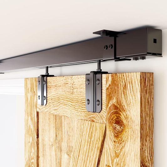 Heavy Duty 5FT Sliding Barn Door Track Kit for Indoor and Exterior Doors - Easy Install, Smooth & Quiet Operations, Ceiling Mount - SMARTSMITH Steel Hardware
