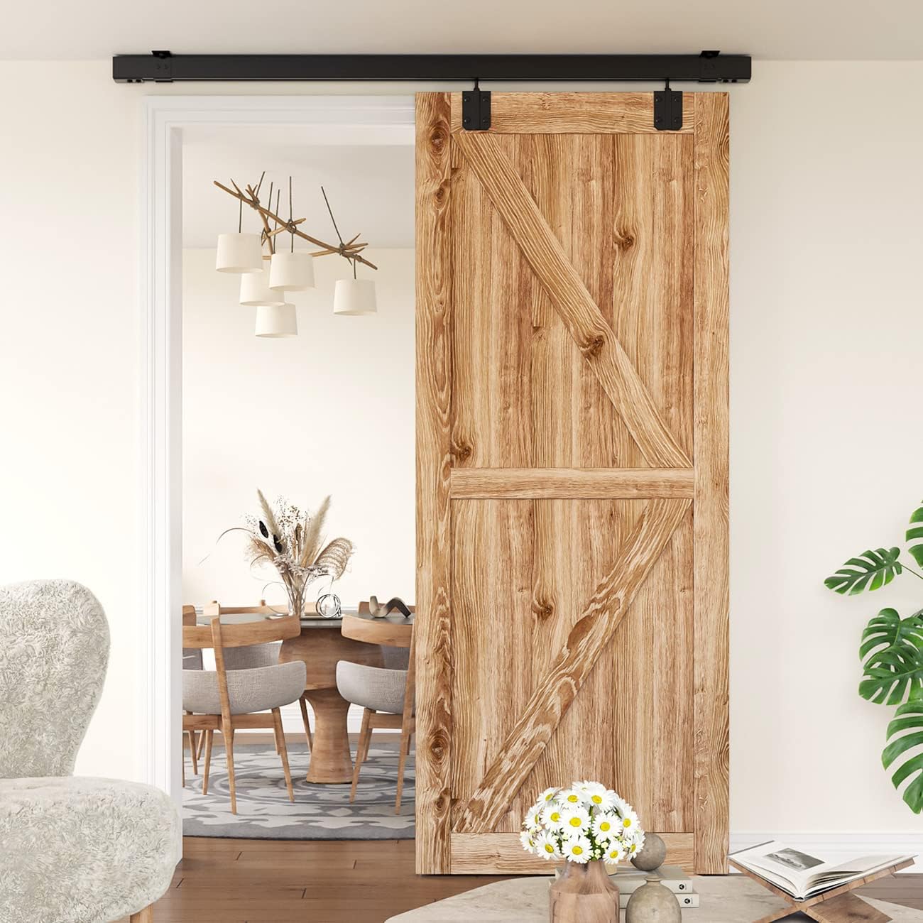 Heavy Duty 5FT Sliding Barn Door Track Kit for Indoor and Exterior Doors - Easy Install, Smooth & Quiet Operations, Ceiling Mount - SMARTSMITH Steel Hardware