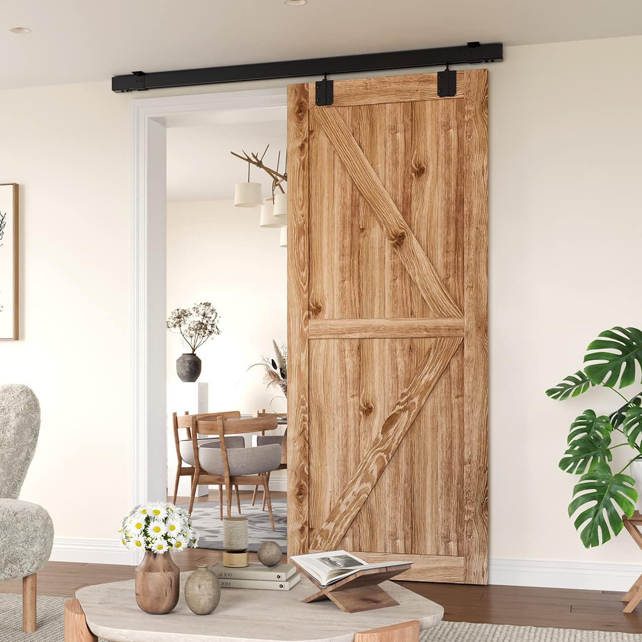 Heavy Duty 5FT Sliding Barn Door Track Kit for Indoor and Exterior Doors - Easy Install, Smooth & Quiet Operations, Ceiling Mount - SMARTSMITH Steel Hardware