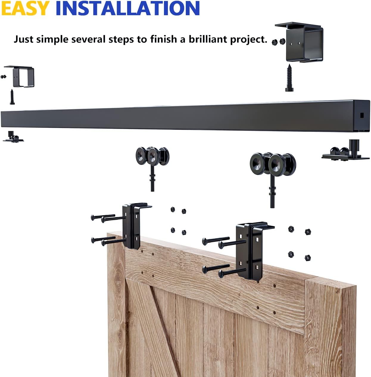 Heavy Duty 5FT Sliding Barn Door Track Kit for Indoor and Exterior Doors - Easy Install, Smooth & Quiet Operations, Ceiling Mount - SMARTSMITH Steel Hardware