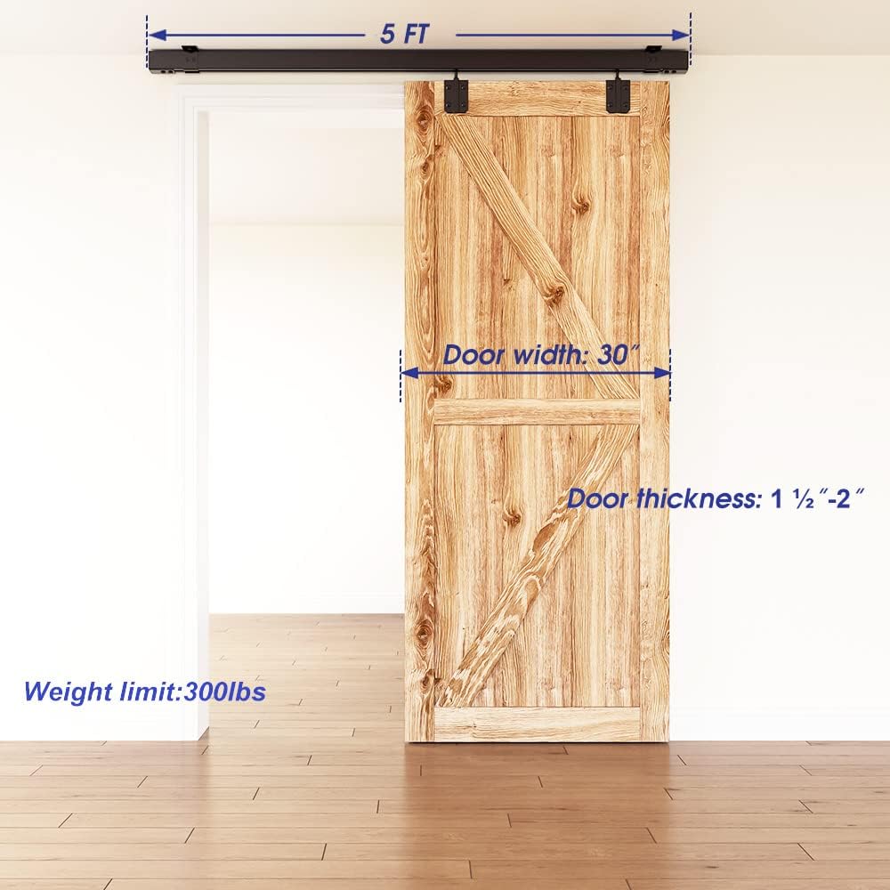 Heavy Duty 5FT Sliding Barn Door Track Kit for Indoor and Exterior Doors - Easy Install, Smooth & Quiet Operations, Ceiling Mount - SMARTSMITH Steel Hardware