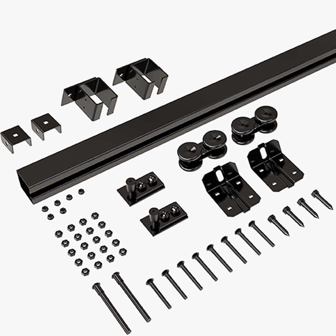Heavy Duty 5FT Sliding Barn Door Track Kit for Indoor and Exterior Doors - Easy Install, Smooth & Quiet Operations, Ceiling Mount - SMARTSMITH Steel Hardware