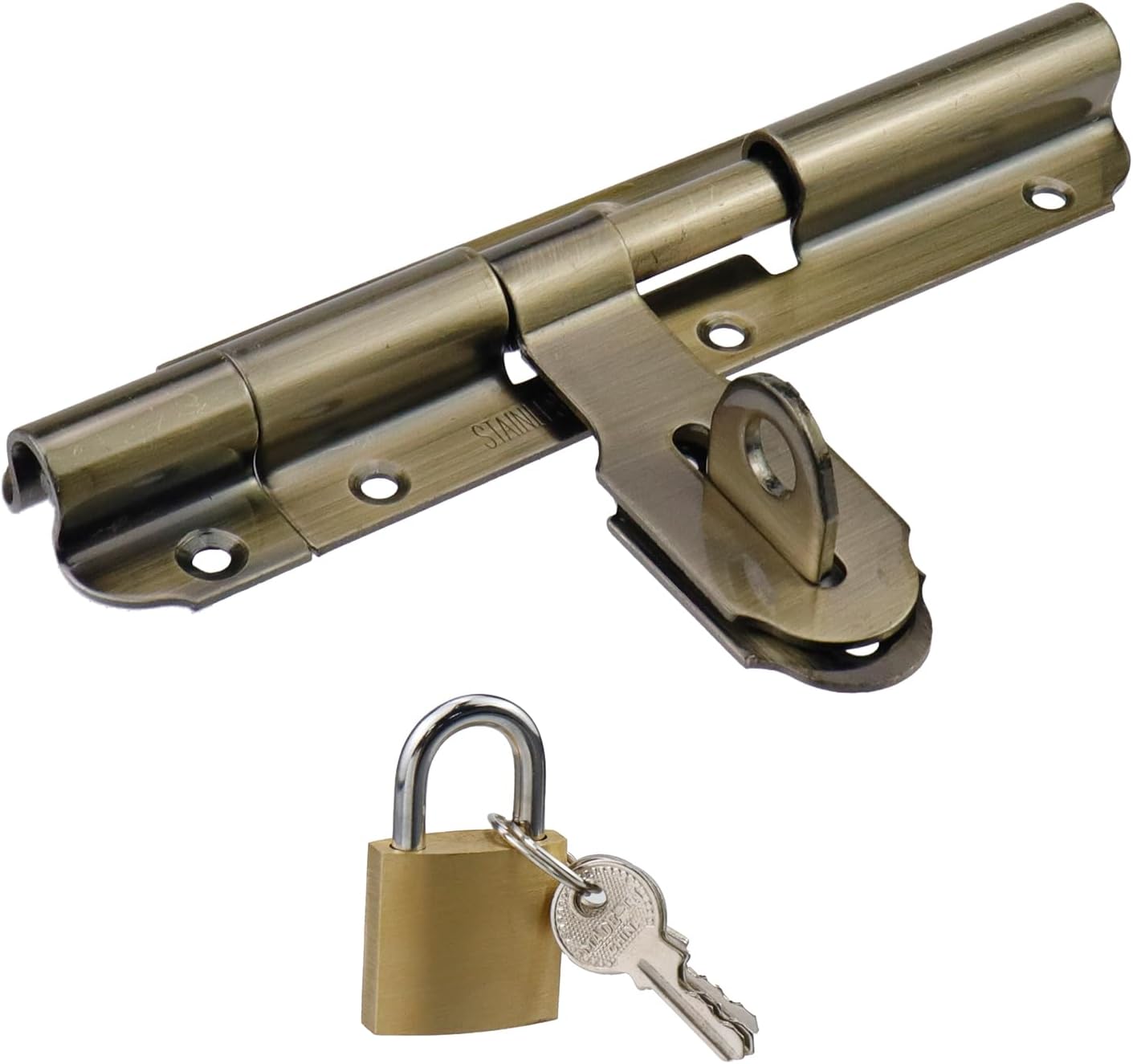 Heavy Duty 6-inch Sliding Door Latch with Padlock for Outdoor Fence Shed - Bronze Gate Lock Bolt Latch Kit