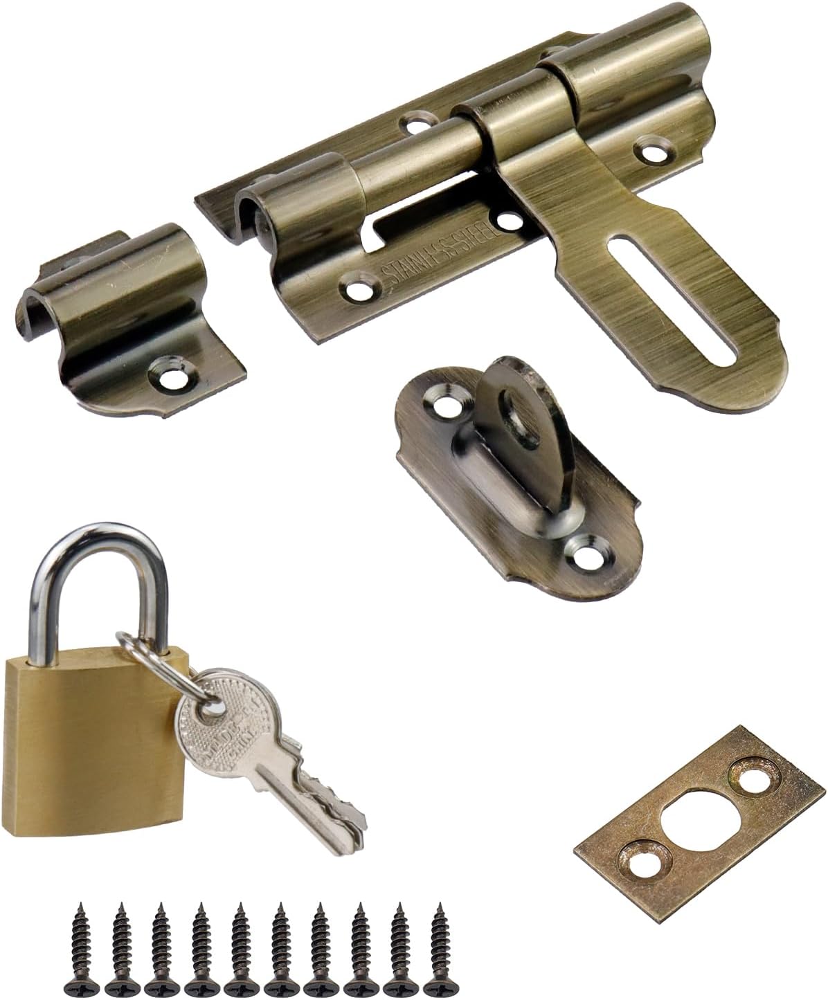 Heavy Duty 6-inch Sliding Door Latch with Padlock for Outdoor Fence Shed - Bronze Gate Lock Bolt Latch Kit