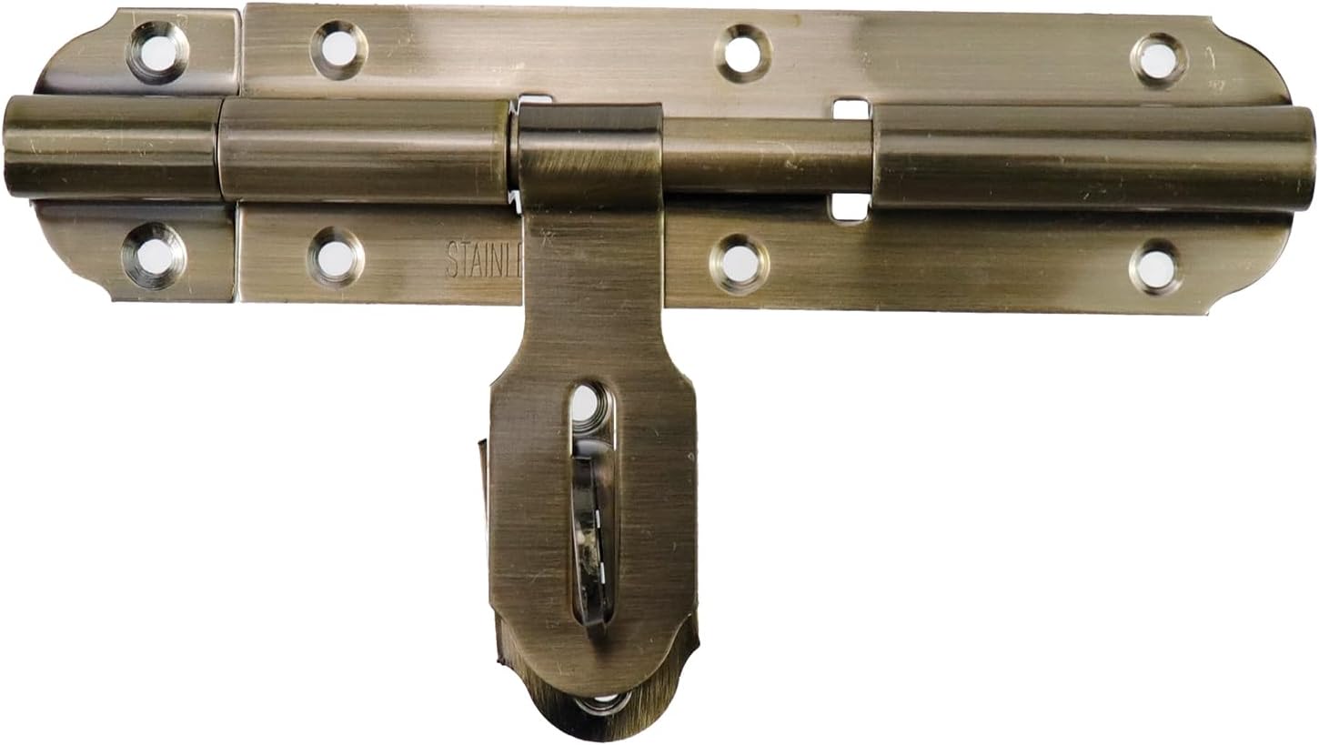 Heavy Duty 6-inch Sliding Door Latch with Padlock for Outdoor Fence Shed - Bronze Gate Lock Bolt Latch Kit