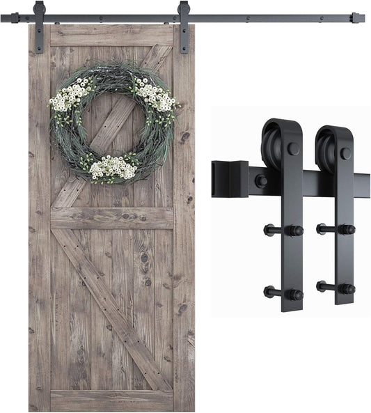Heavy Duty 6.6 Ft Sliding Barn Door Hardware Kit - Smooth & Quiet - Easy to Install - Fits 40" Wide Door Panel - Step-by-Step Instructions (J Shape Hanger)
