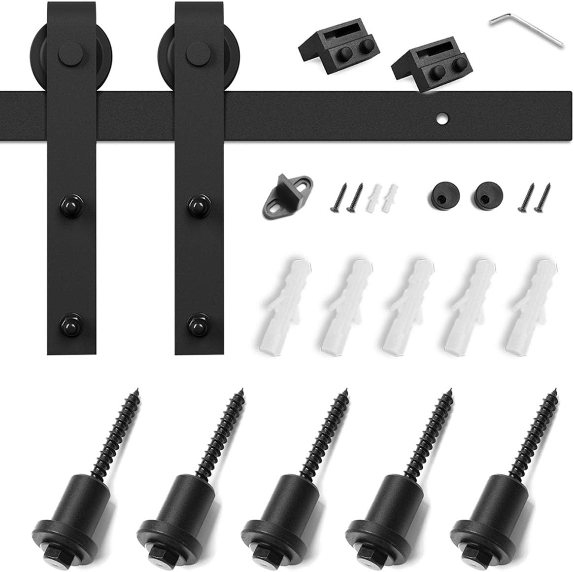Heavy Duty 6.6 Ft Sliding Barn Door Hardware Kit - Smooth & Quiet - Easy to Install - Fits 40" Wide Door Panel - Step-by-Step Instructions (J Shape Hanger)