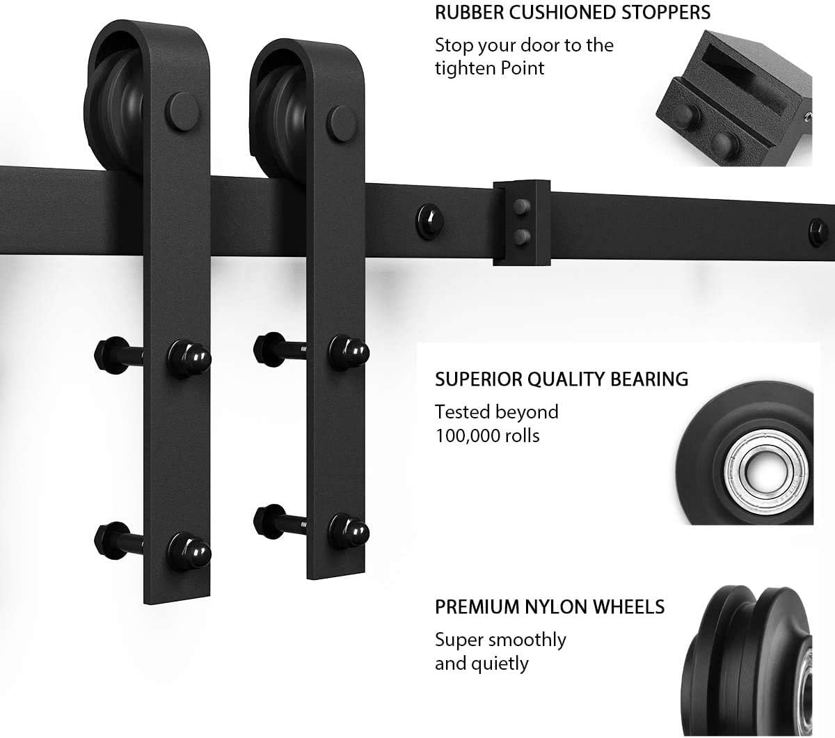 Heavy Duty 6.6 Ft Sliding Barn Door Hardware Kit - Smooth & Quiet - Easy to Install - Fits 40" Wide Door Panel - Step-by-Step Instructions (J Shape Hanger)