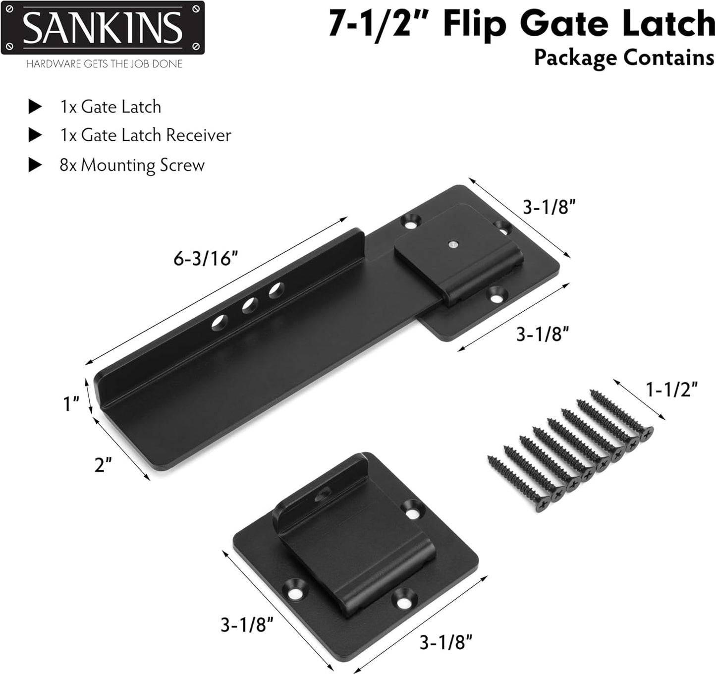 Heavy Duty 7-1/2" Flip Gate Latch with Padlock Hole - Adjustable Safety Door Latch for Wooden Fence, Barn Door, Shed - Black