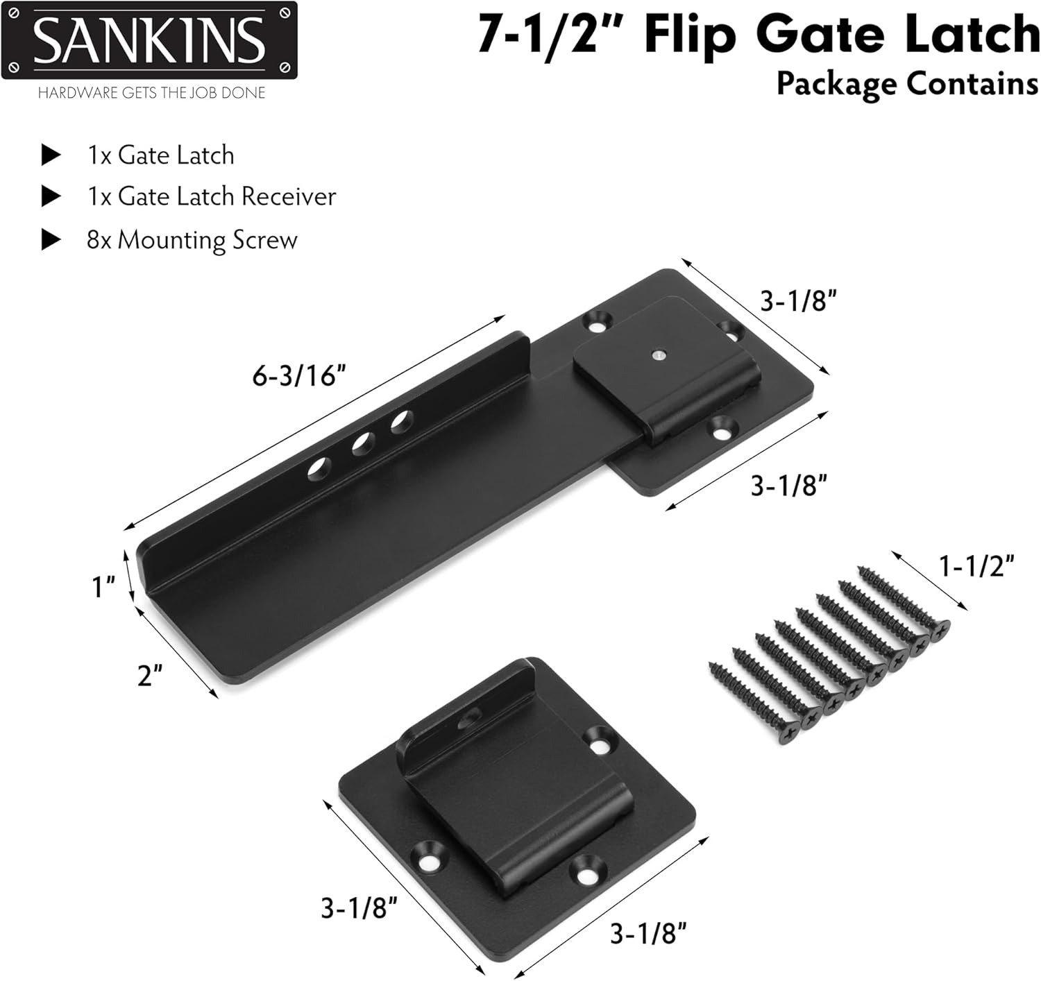Heavy Duty 7-1/2" Flip Gate Latch with Padlock Hole - Adjustable Safety Door Latch for Wooden Fence, Barn Door, Shed - Black