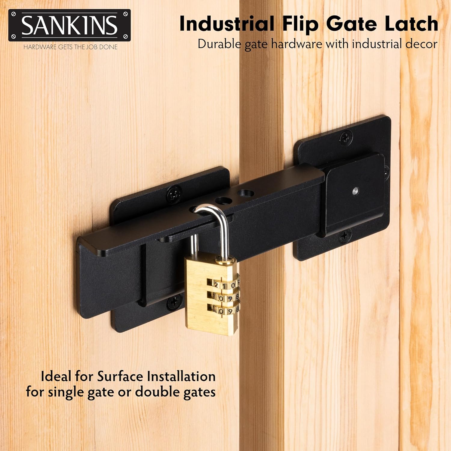 Heavy Duty 7-1/2" Flip Gate Latch with Padlock Hole - Adjustable Safety Door Latch for Wooden Fence, Barn Door, Shed - Black