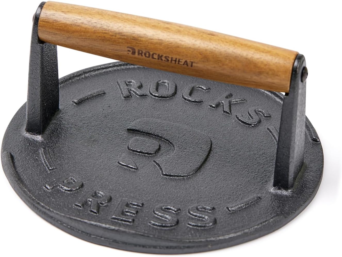 Heavy Duty 7 Inch Cast Iron Bacon Press for Smash Burgers with Wood Handle & Raised Edge - Ideal for Grilling Steak and Paninis